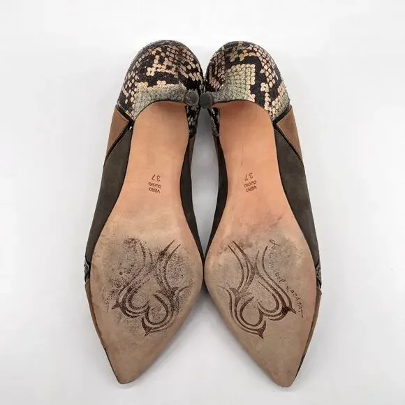 JEAN-MICHEL CAZABAT Pointy Toe Pumps Womens 6.5 Suede Patchwork Kitten Heels - Picture 10 of 10